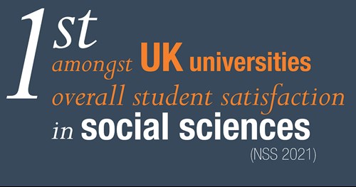 NSS Infographic image- First among UK Universities for Student Satisfaction in Social Sciences